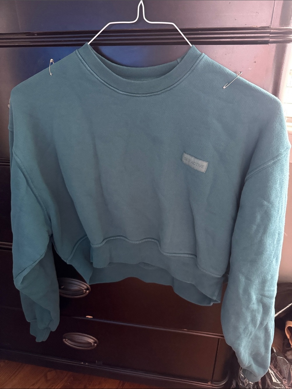 SET Active Teal Cropped Crewneck Sweatshirt